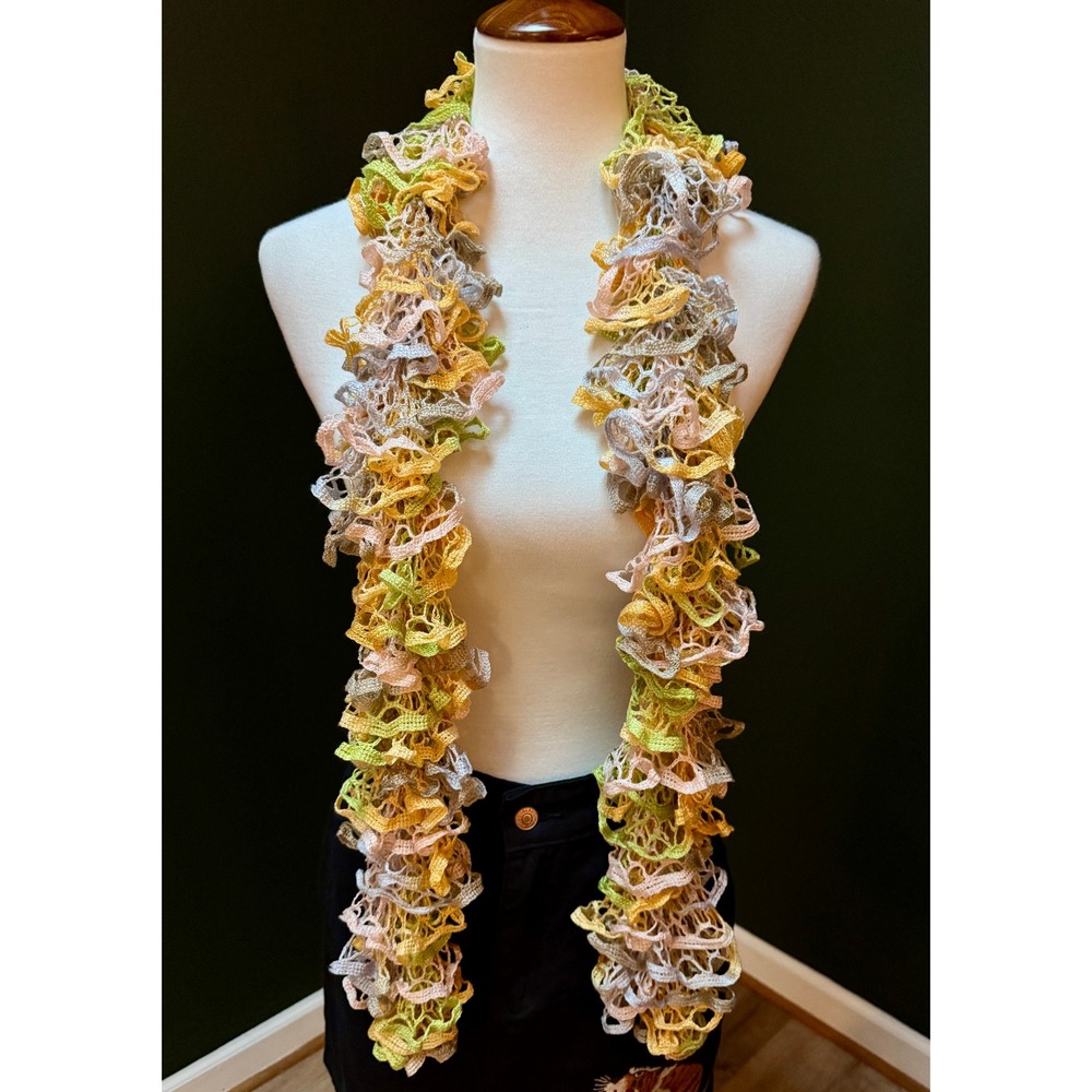 Ruffled Yellow, Green, Pink & Gray Ruffle Scarf